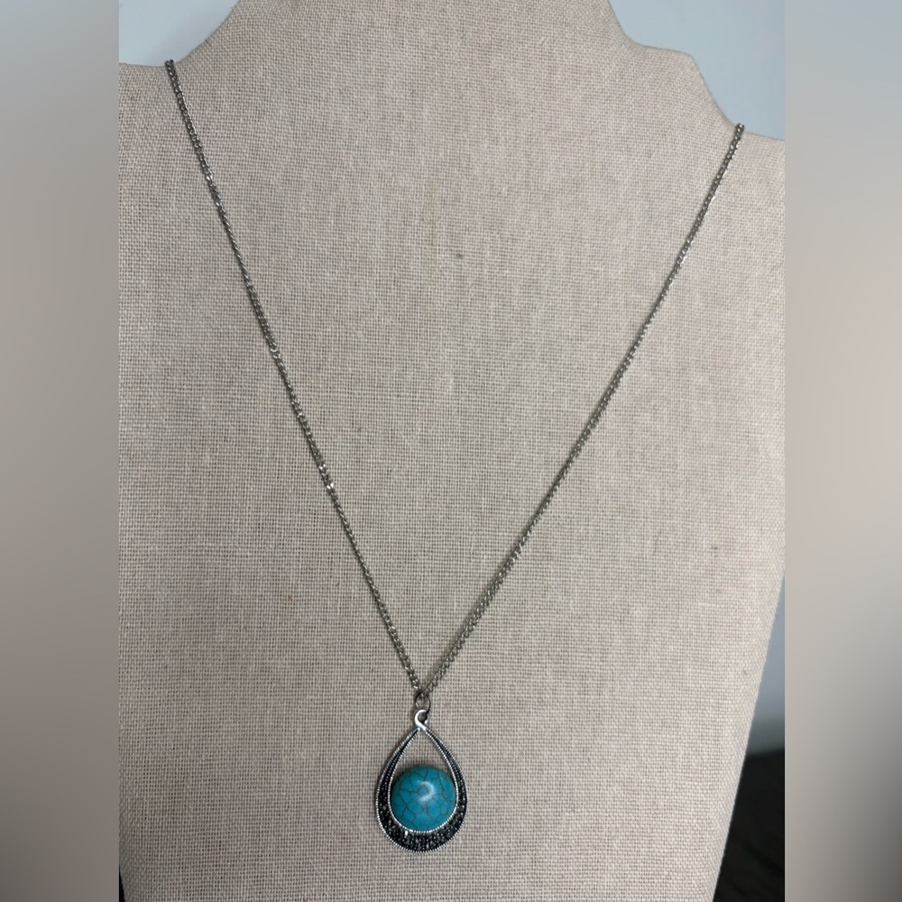 Silver and Turquoise Pendant Necklace